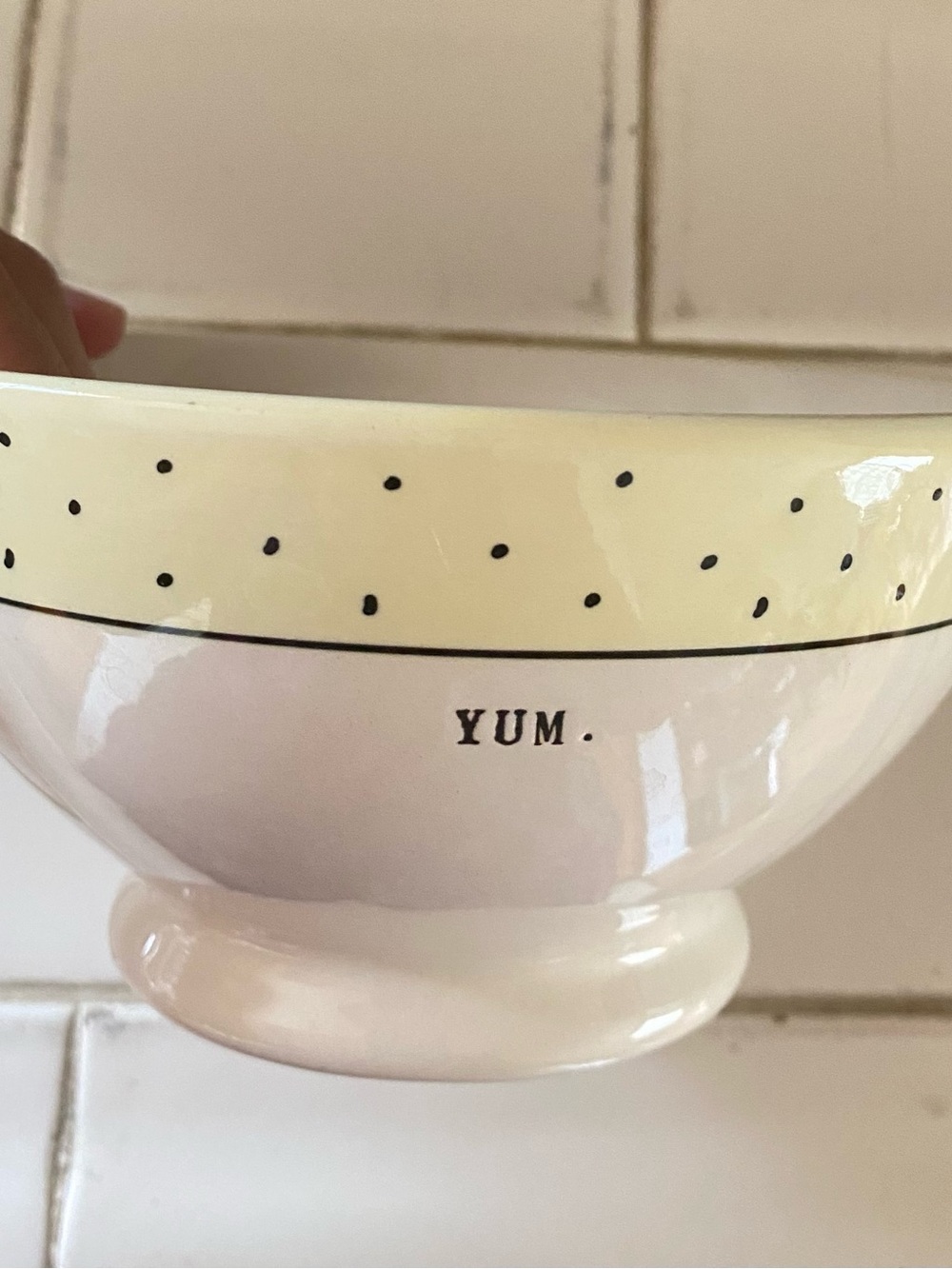 Rae Dunn Yellow Polka Dot 'YUM.' Ceramic Bowl